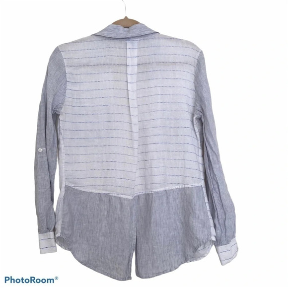 Saks Fifth Avenue Linen Striped Hi-low Button down - Picture 4 of 11